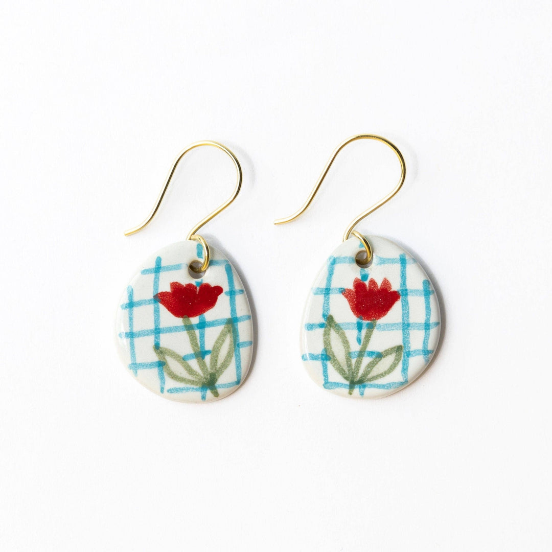 Danielle Round Ceramic Earrings - Poppy + Blue - Merry PigletsINK + ALLOY