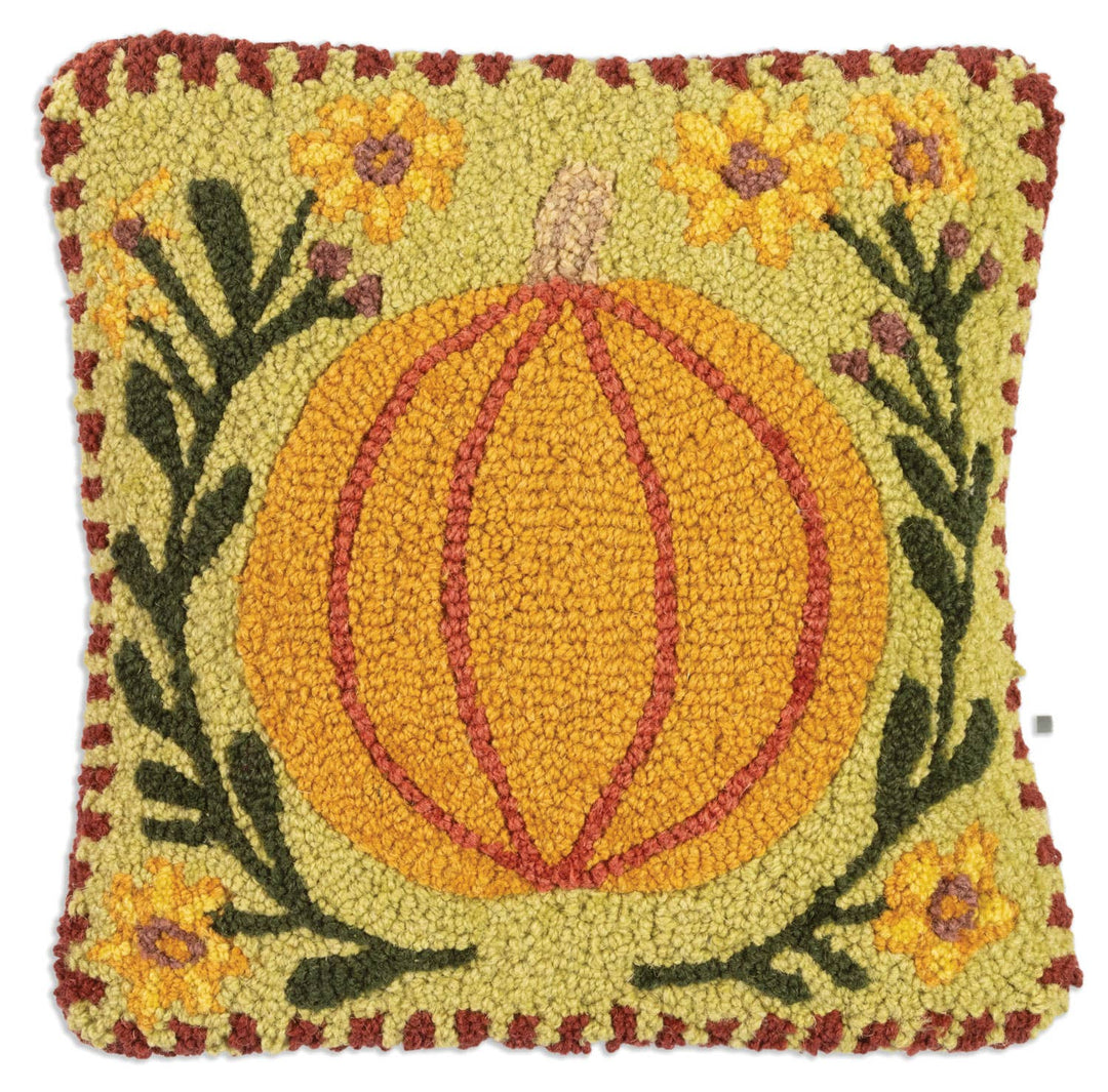 Pumpkin Joy Wool Hooked Pillow