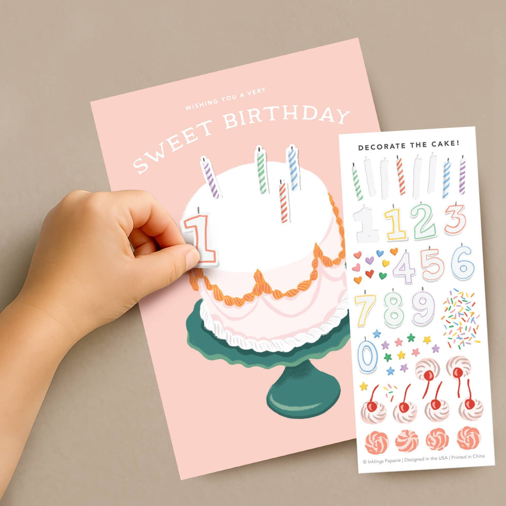 Decorate a Cake Sticker Scene Greeting Card - Merry PigletsInklings Paperie