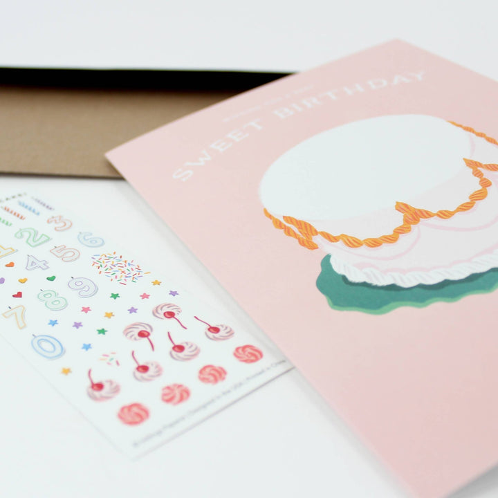 Decorate a Cake Sticker Scene Greeting Card - Merry PigletsInklings Paperie