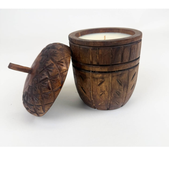 Wood Acorn Carved Fall Candle