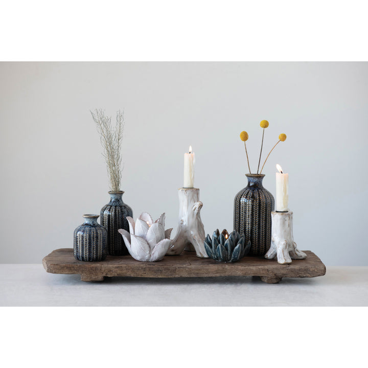 Embossed Blue Stoneware Glazed Vase