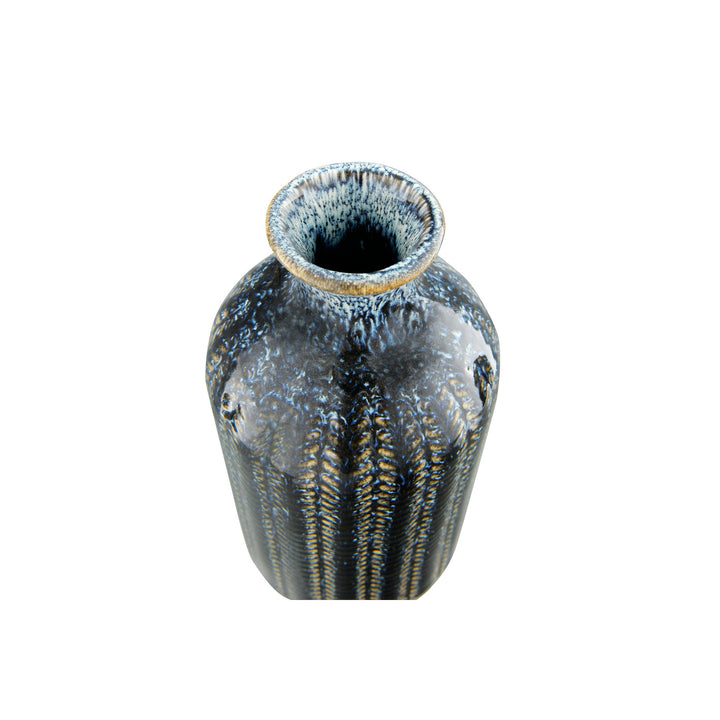 Embossed Blue Stoneware Glazed Vase