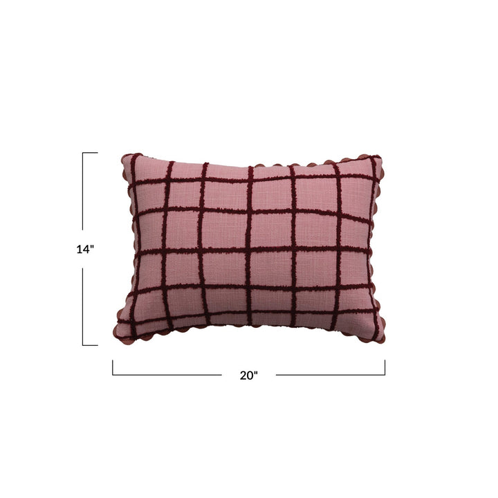 Embroidered Grid Lumbar Pillow - Merry PigletsCreative Co-Op