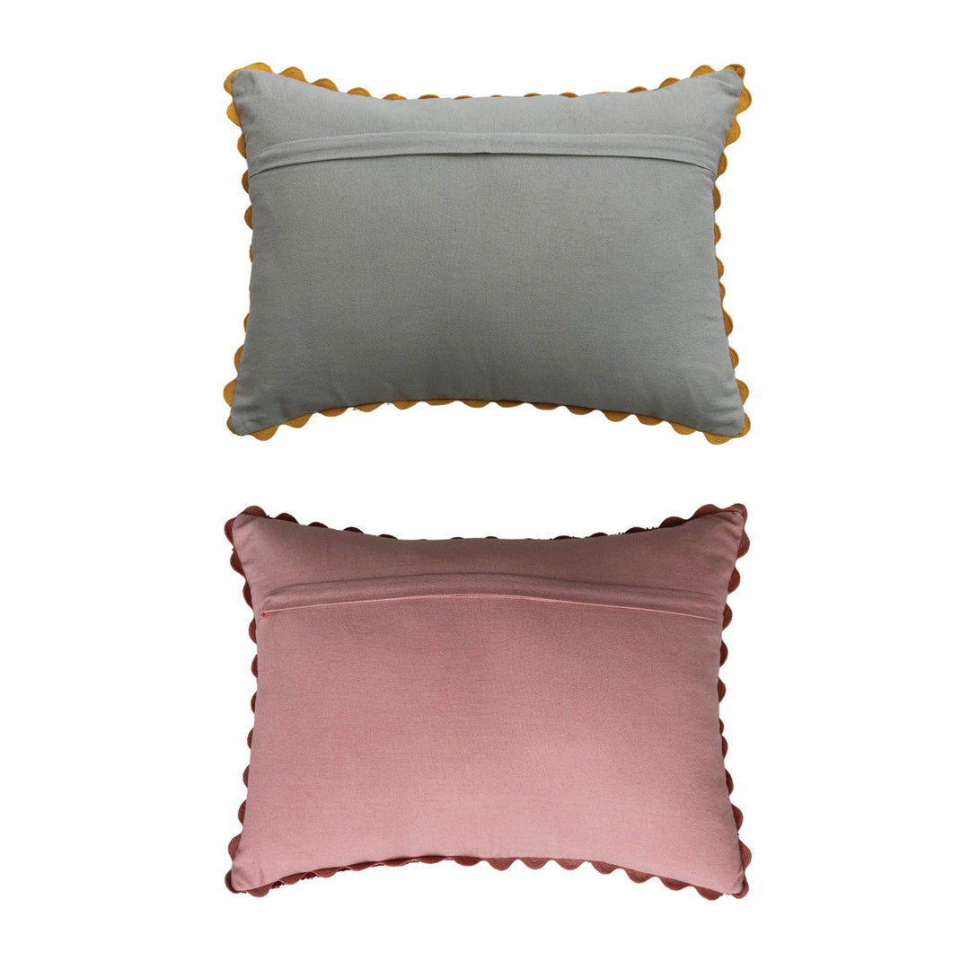 Embroidered Grid Lumbar Pillow - Merry PigletsCreative Co-Op