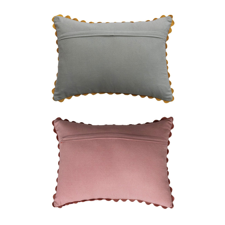 Embroidered Grid Lumbar Pillow - Merry PigletsCreative Co-Op