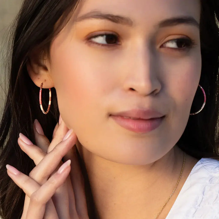Desert Blue Silver Beaded Hoop Earrings