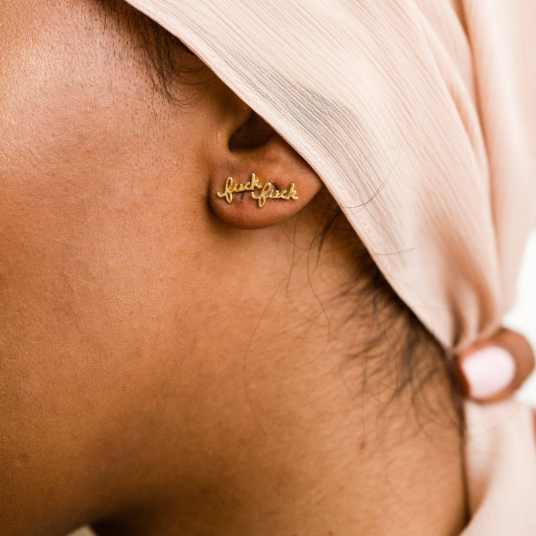 F*ck Script Gold Stud Earrings - Merry PigletsLarissa Loden