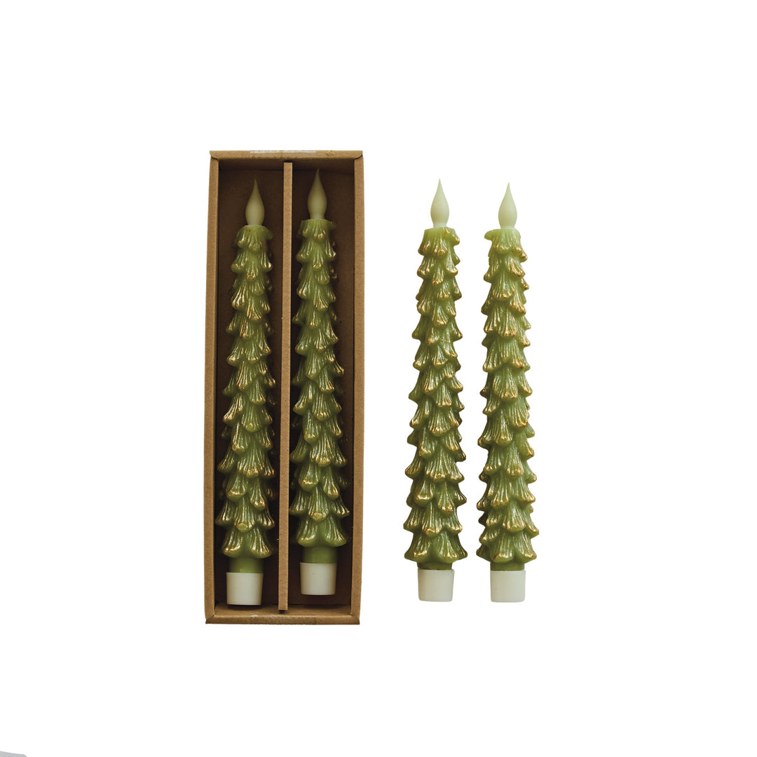 Flameless Gold Tipped Tree Taper Candles