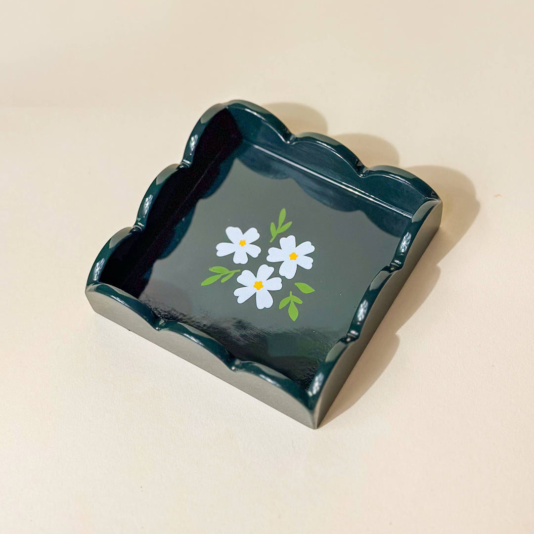 Floral Dark Green Scallop Trinket Tray - Merry PigletsThe Darling Effect