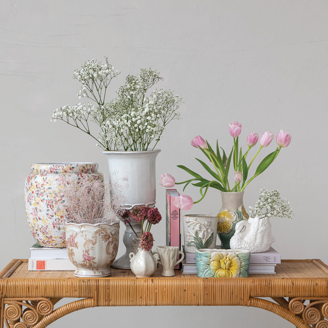 Floral Vintage-Inspired Planter Dish - Merry PigletsCreative Co-Op