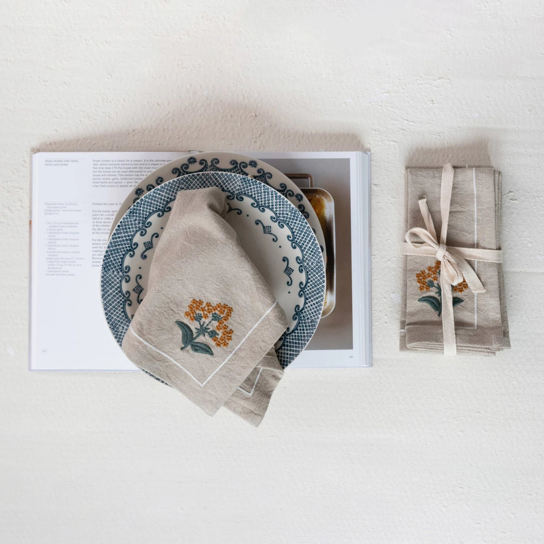 Flowers & French Knots Cloth Napkins - Merry PigletsCreative Co - Op