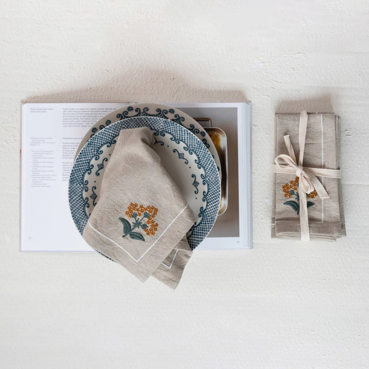 Flowers & French Knots Cloth Napkins - Merry PigletsCreative Co - Op
