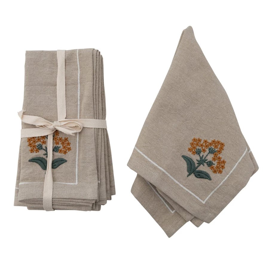 Flowers & French Knots Cloth Napkins - Merry PigletsCreative Co - Op