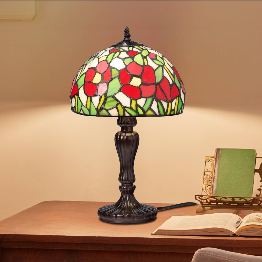 Genevieve Red Flowers Stained Glass Lamp - Merry PigletsRiver of Goods