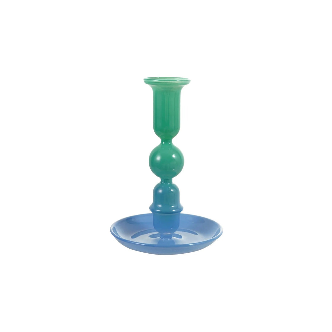 Glass Two-Tone Taper Holder - Merry PigletsCreative Co-Op