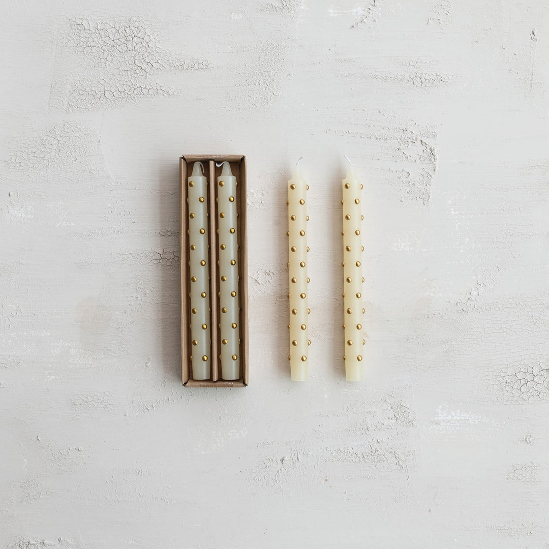 Gold Dot Ivory Taper Candles - Merry PigletsCreative Co-Op