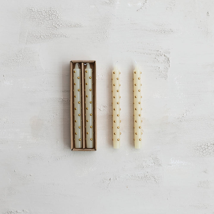 Gold Dot Ivory Taper Candles - Merry PigletsCreative Co-Op