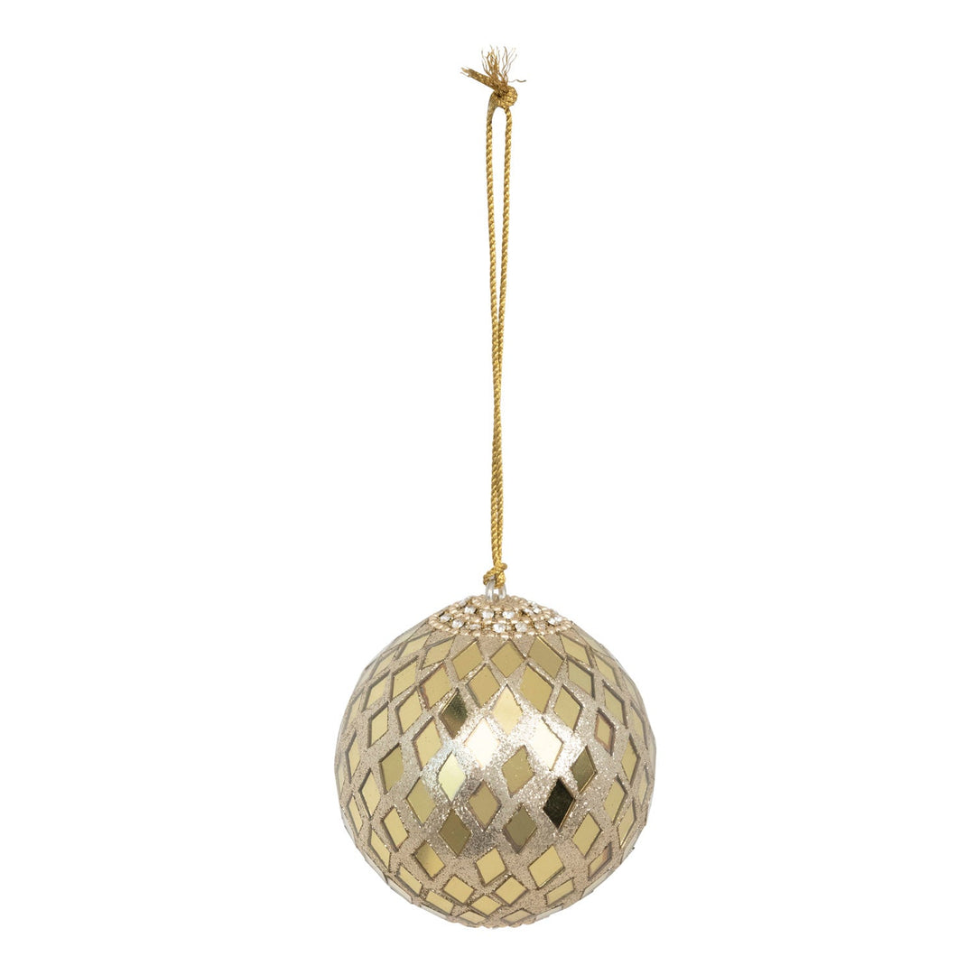 Gold Mirrored Mosaic Ornament with Beads - Merry PigletsCreative Co - Op