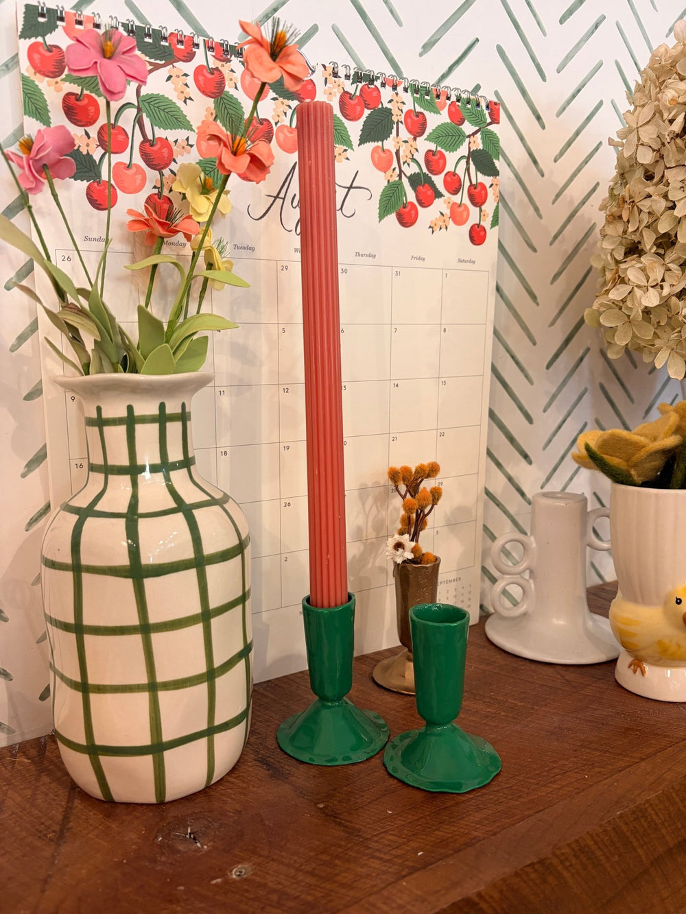 Green Enameled Cast Iron Taper Holder - Merry PigletsCreative Co-Op