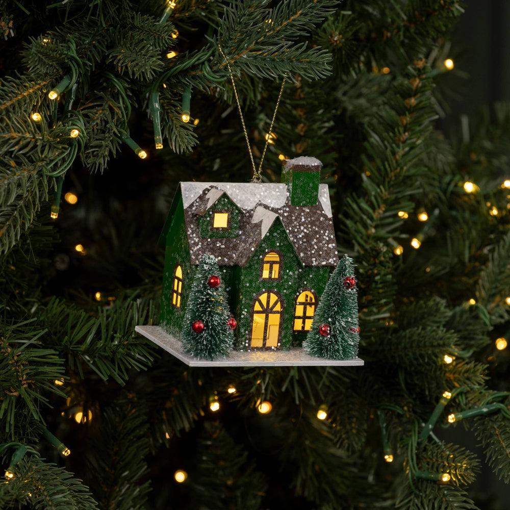 Green Light Up House Ornament - Merry PigletsRagon House