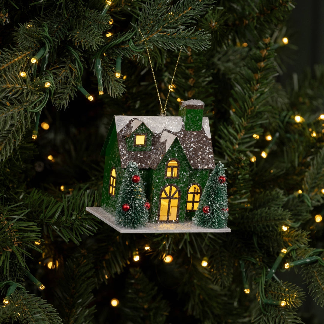 Green Light Up House Ornament - Merry PigletsRagon House