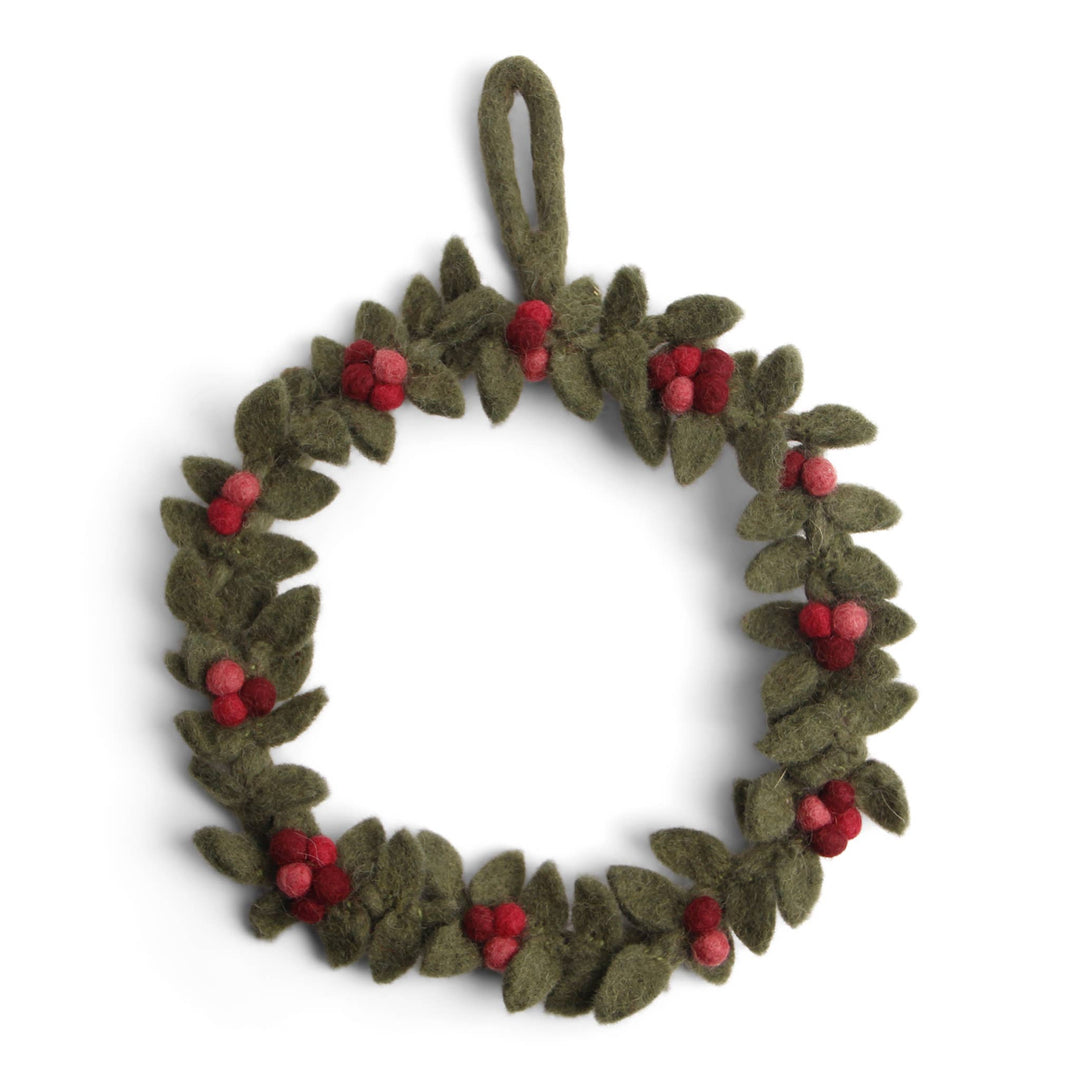 Green Wool Wreath w/ Red Berries - Merry PigletsGry and Sif