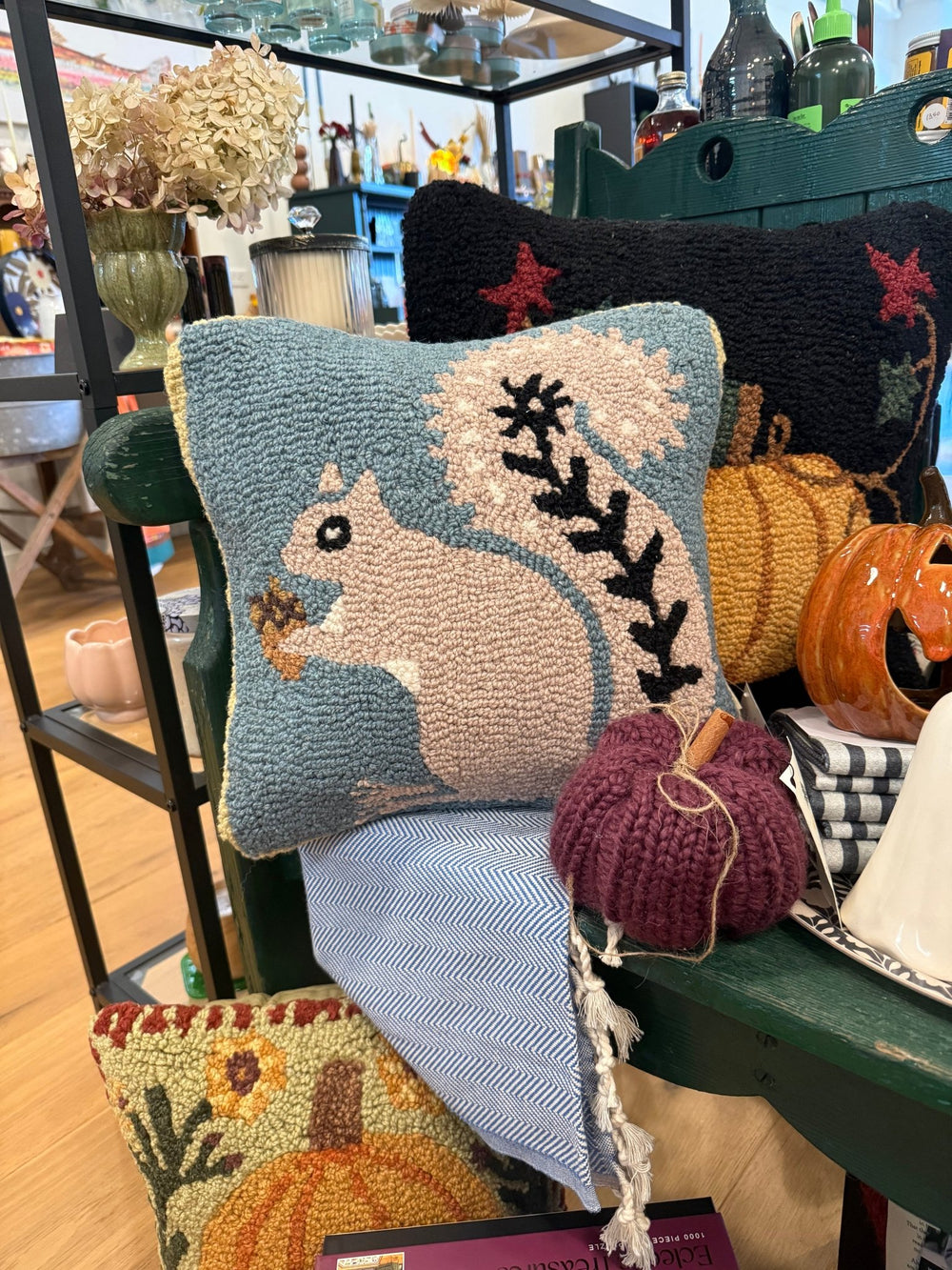 Grey Squirrel Wool Hooked Pillow - Merry PigletsChandler 4 Corners