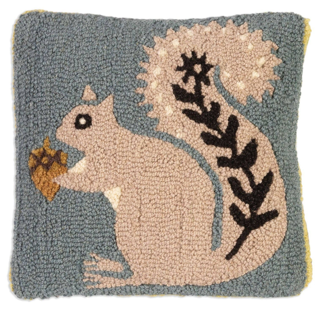 Grey Squirrel Wool Hooked Pillow - Merry PigletsChandler 4 Corners