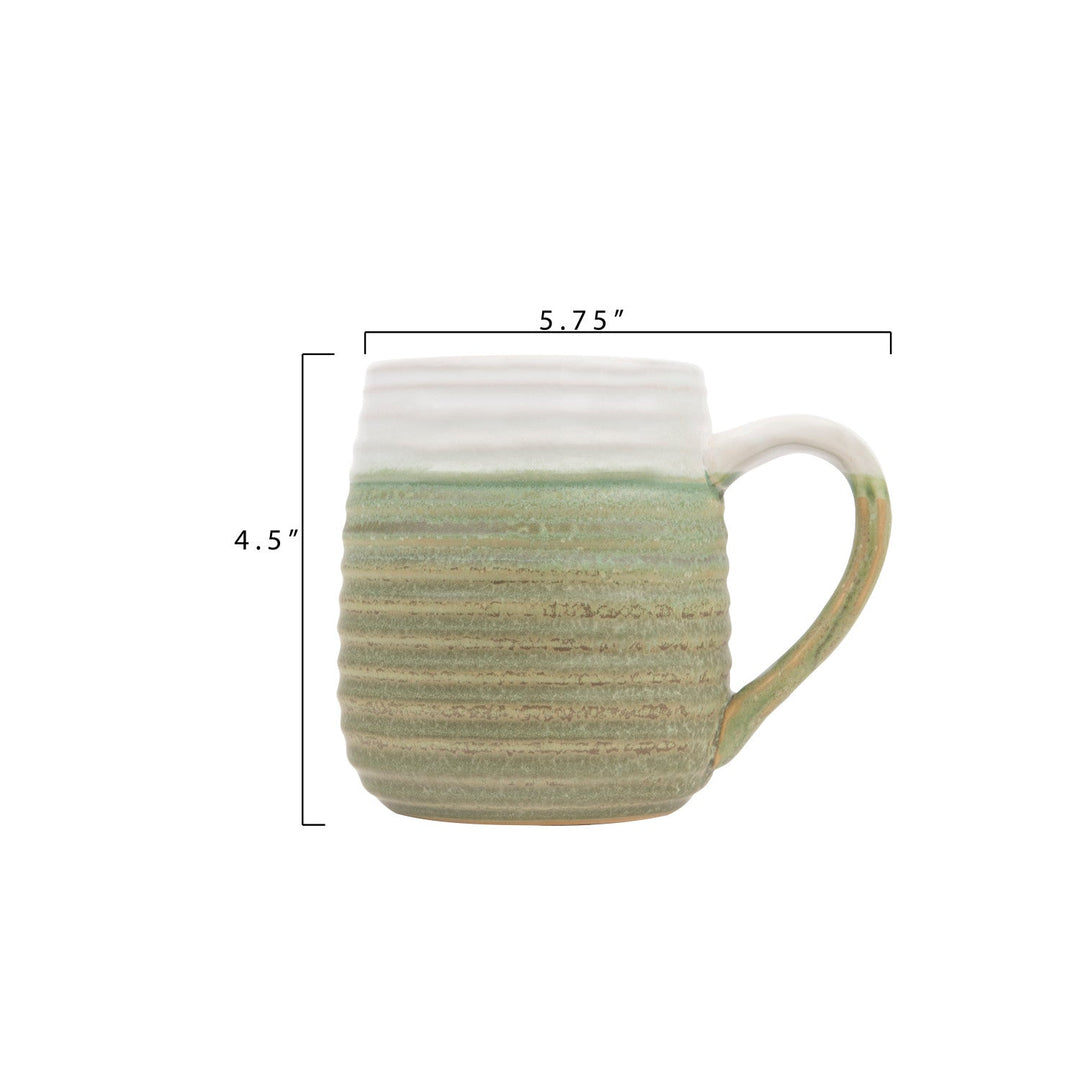Grooved Stoneware Mug - Merry PigletsCreative Co-Op