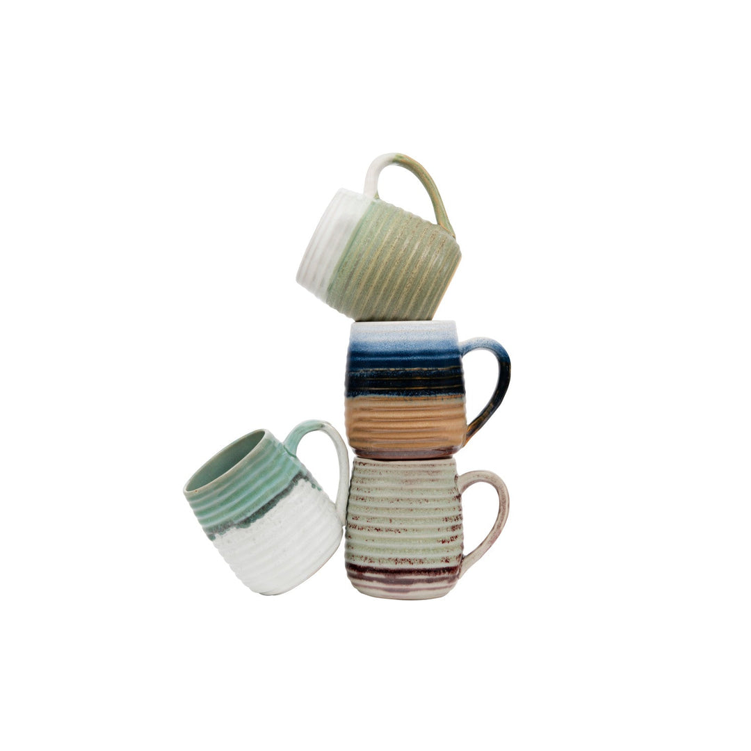 Grooved Stoneware Mug - Merry PigletsCreative Co-Op