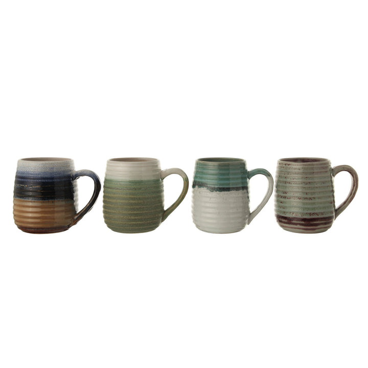 Grooved Stoneware Mug - Merry PigletsCreative Co-Op