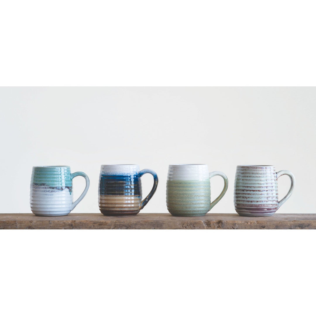 Grooved Stoneware Mug - Merry PigletsCreative Co-Op