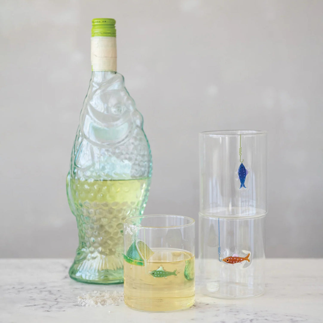 Hand-Blown Fish Drinking Glass - Merry PigletsCreative Co-Op
