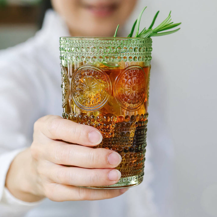 Hobnail Beaded Floral Green Drinking Glass - Merry PigletsKate Aspen
