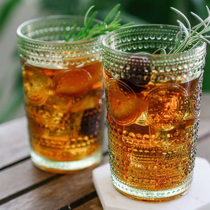 Hobnail Beaded Floral Green Drinking Glass - Merry PigletsKate Aspen