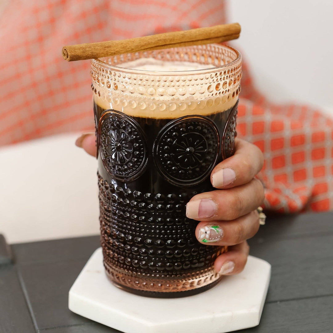 Hobnail Beaded Floral Rose Gold Drinking Glass - Merry PigletsKate Aspen