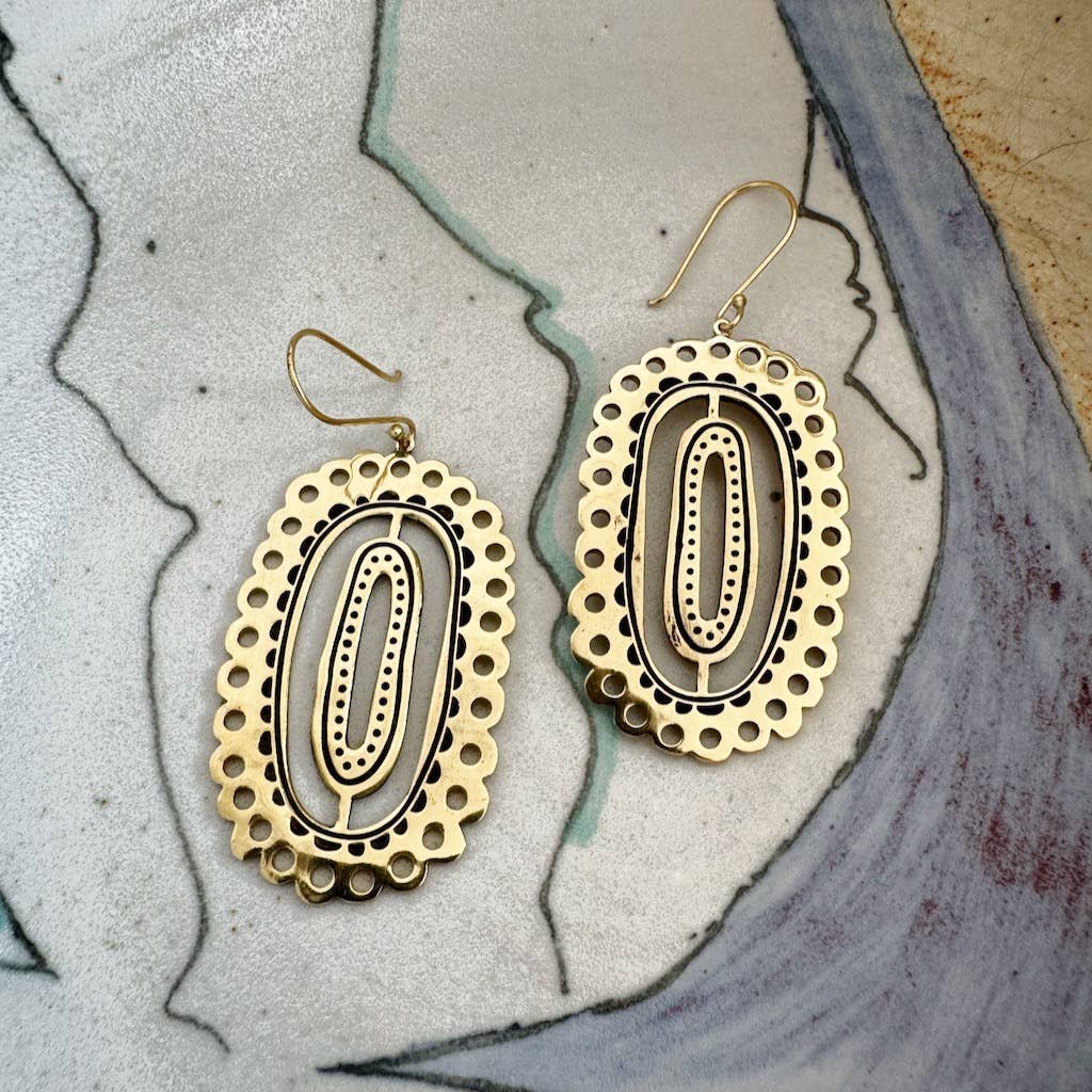 Lacey Brass Earrings - Merry PigletsHandker Bandanas