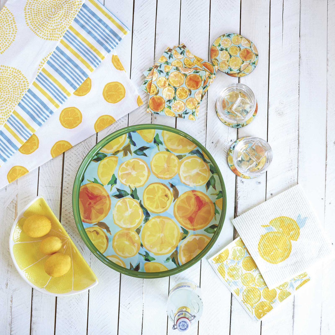 Lemon Slices Round Serving Tray - Merry Pigletsrockflowerpaper