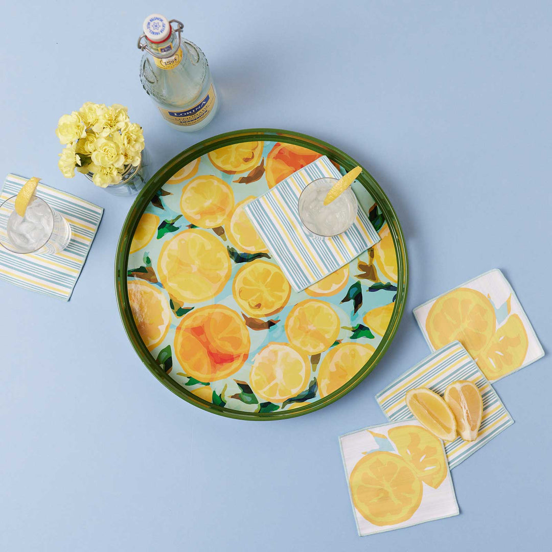 Lemon Slices Round Serving Tray - Merry Pigletsrockflowerpaper