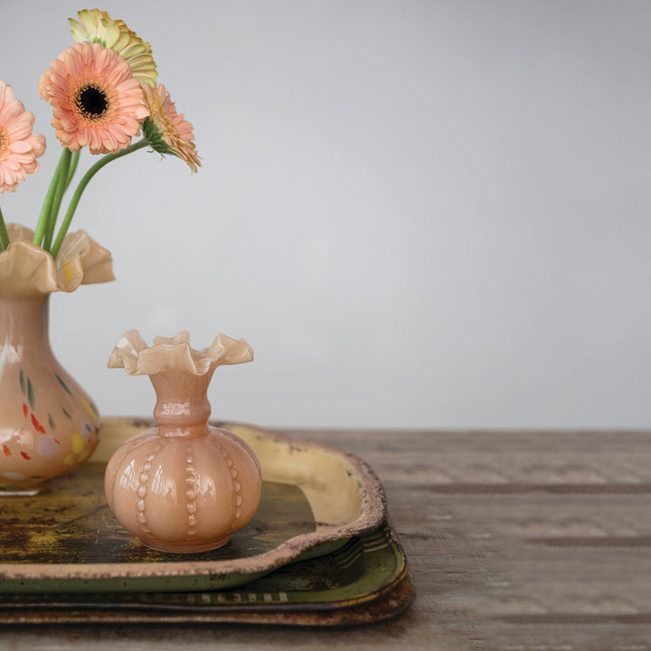 Ruffled Glass Apricot Vase
