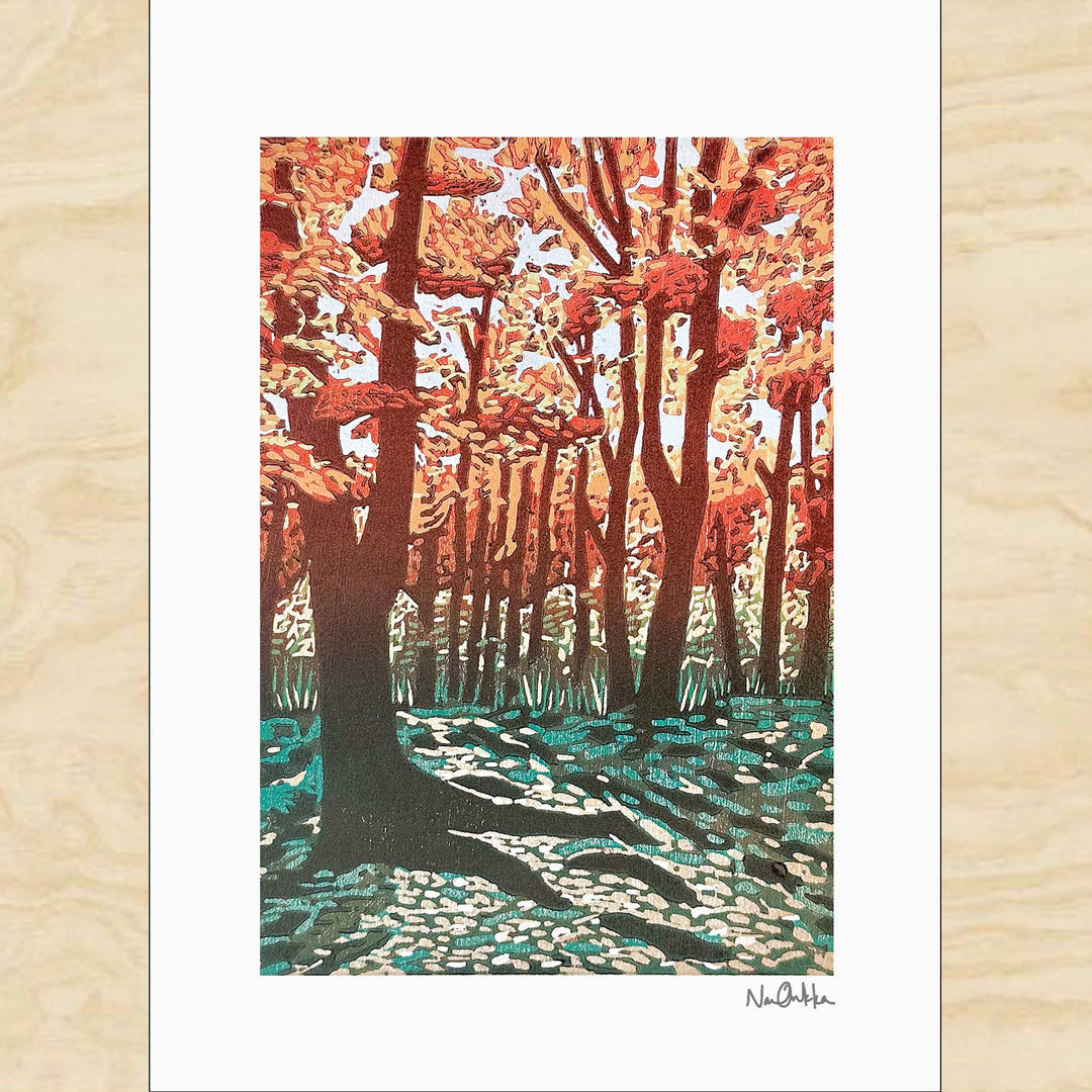 Maple Glow Greeting Card - Merry PigletsNan Onkka Prints