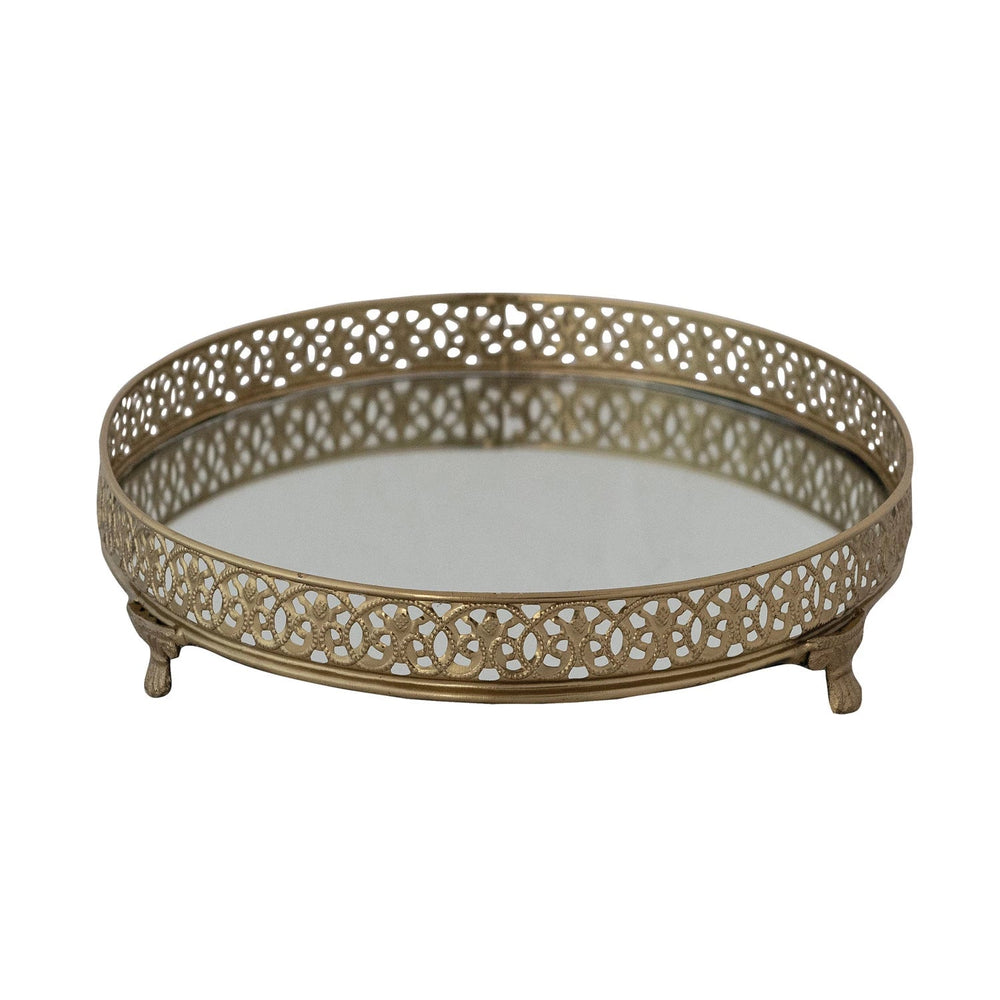 Metal Filagree Tray w/ Mirror - Merry PigletsCreative Co - Op