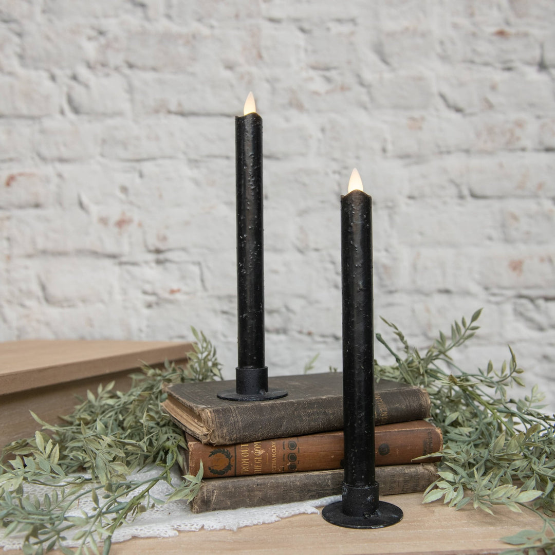 Moving Flame Black Tall Taper Candle Set - Merry PigletsRagon House