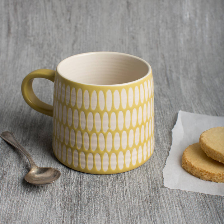 Ochre Imprint Stoneware Mug - Merry PigletsDanica Studio
