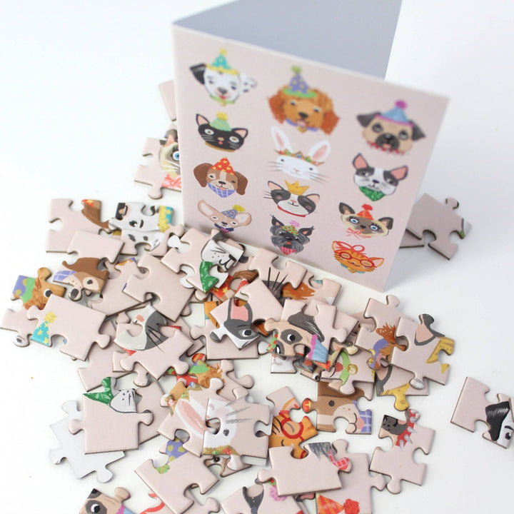 Party Animals Puzzle Greeting Card - Merry PigletsInklings Paperie