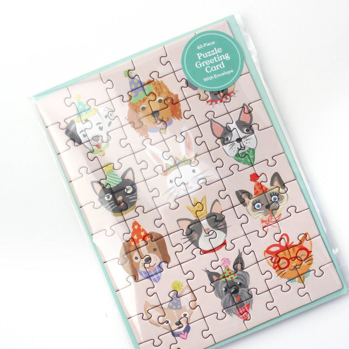 Party Animals Puzzle Greeting Card - Merry PigletsInklings Paperie