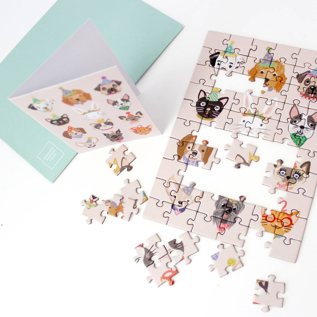 Party Animals Puzzle Greeting Card - Merry PigletsInklings Paperie