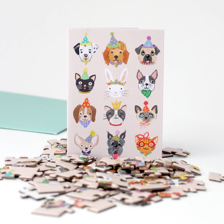Party Animals Puzzle Greeting Card - Merry PigletsInklings Paperie