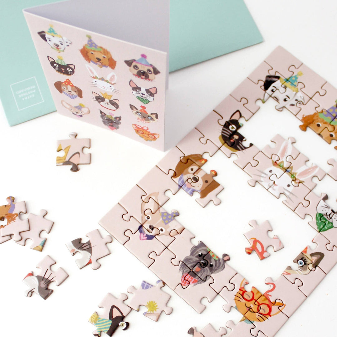 Party Animals Puzzle Greeting Card - Merry PigletsInklings Paperie